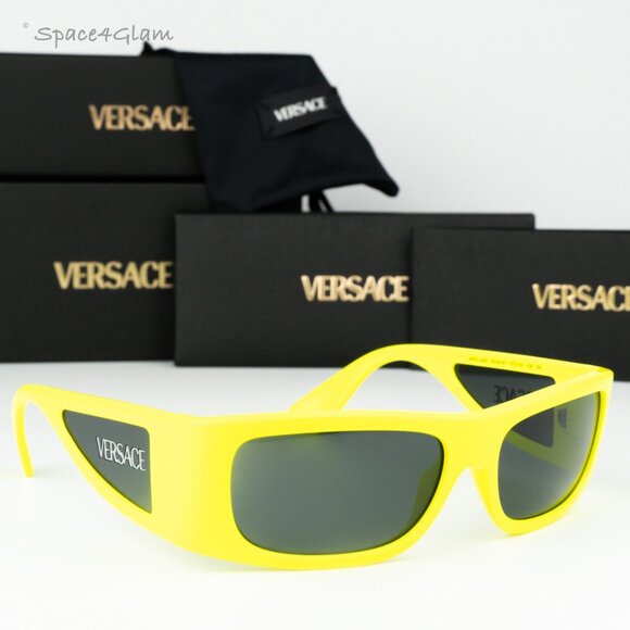 BRAND NEW Versace VE4482 544987 LOGO Yellow Grey Rectangular Unisex Sunglasses - Picture 3 of 8